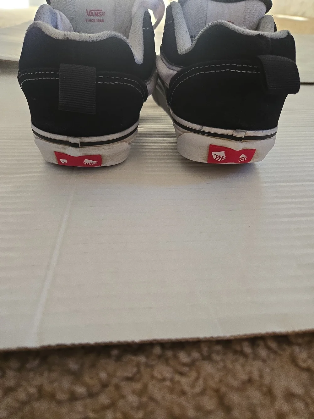 VANS Unisex Kids Black/White Low Top Lace-Up Sneakers Logo Accent Round Toe
